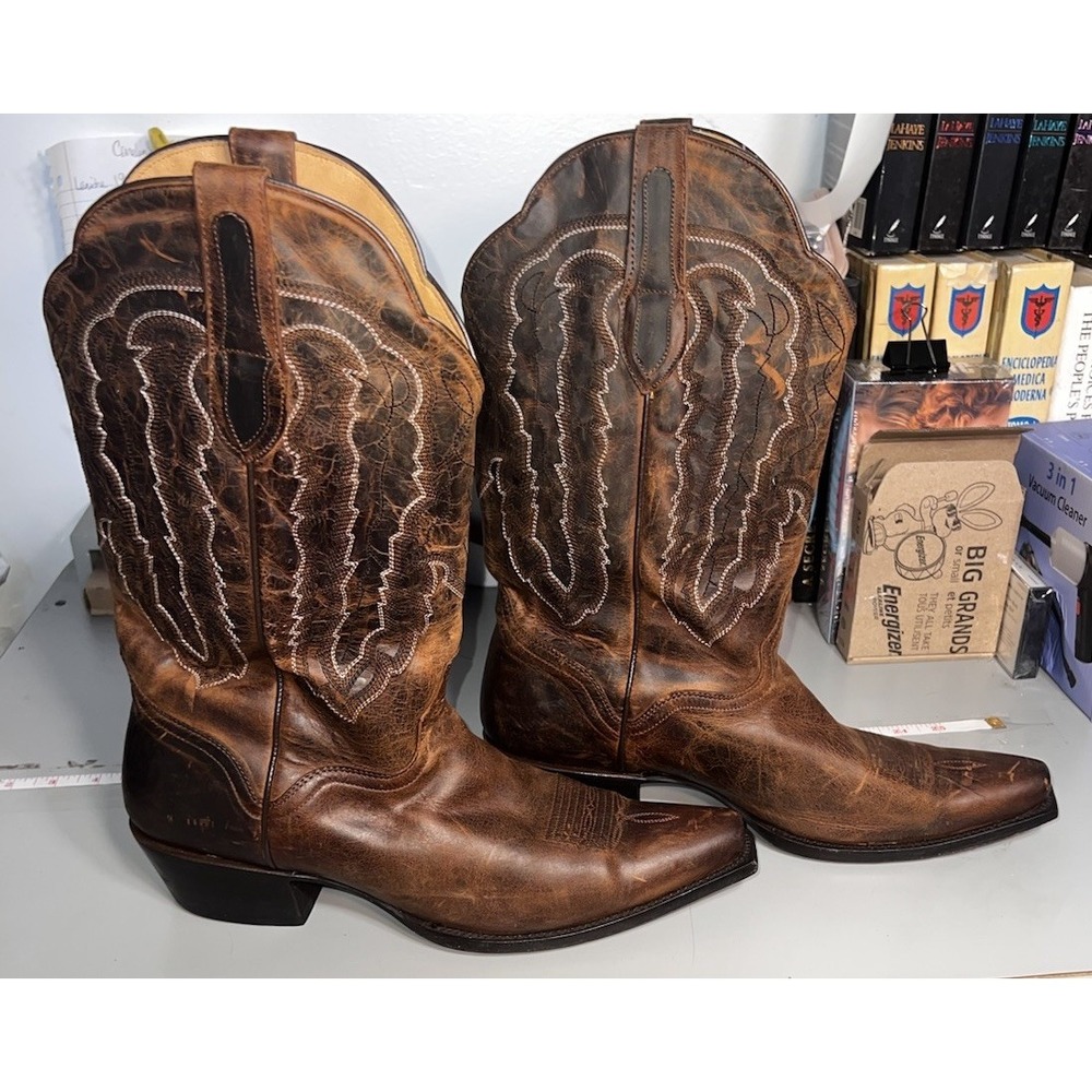 J B DILLON Men's Genuine Goat JBM3206 Brown Cowboy Western Boots Sz 12D